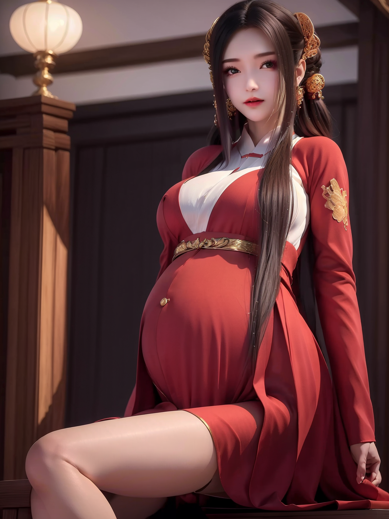 00061-3618358828-_lora_QinYining_20230814155004_0.8_QinYining, 1girl, solo, long hair, dress, hair ornament, red dress, brown hair, looking at vi.png